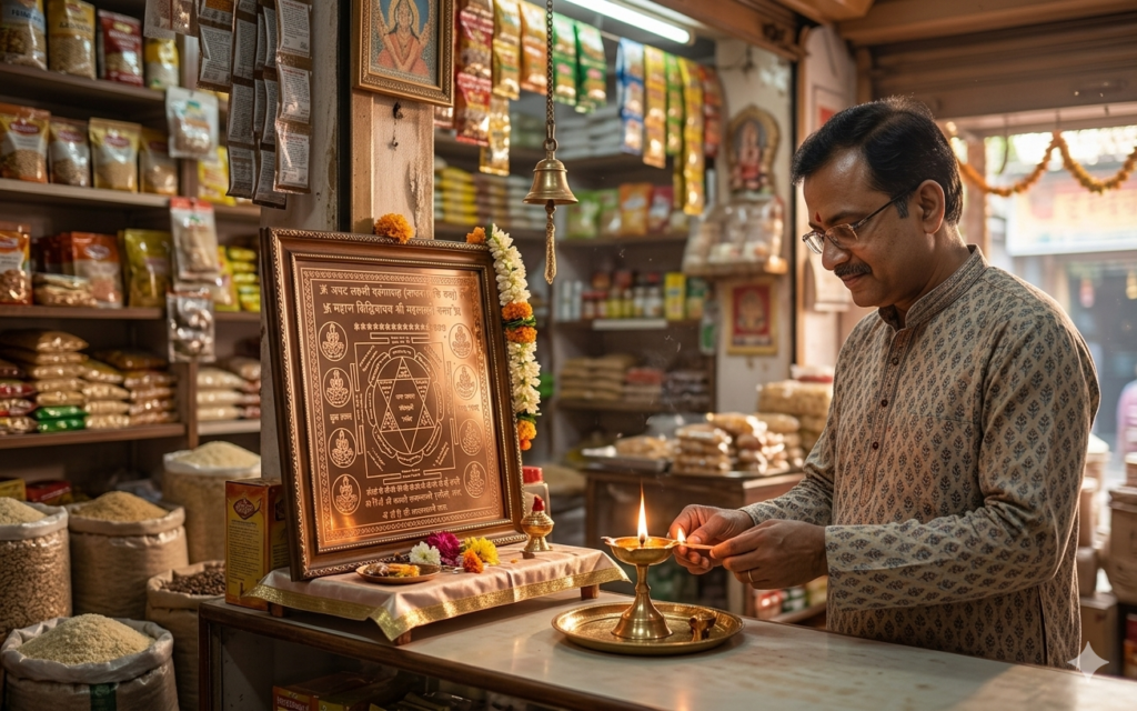 businessman worship astha laxmi yantra 